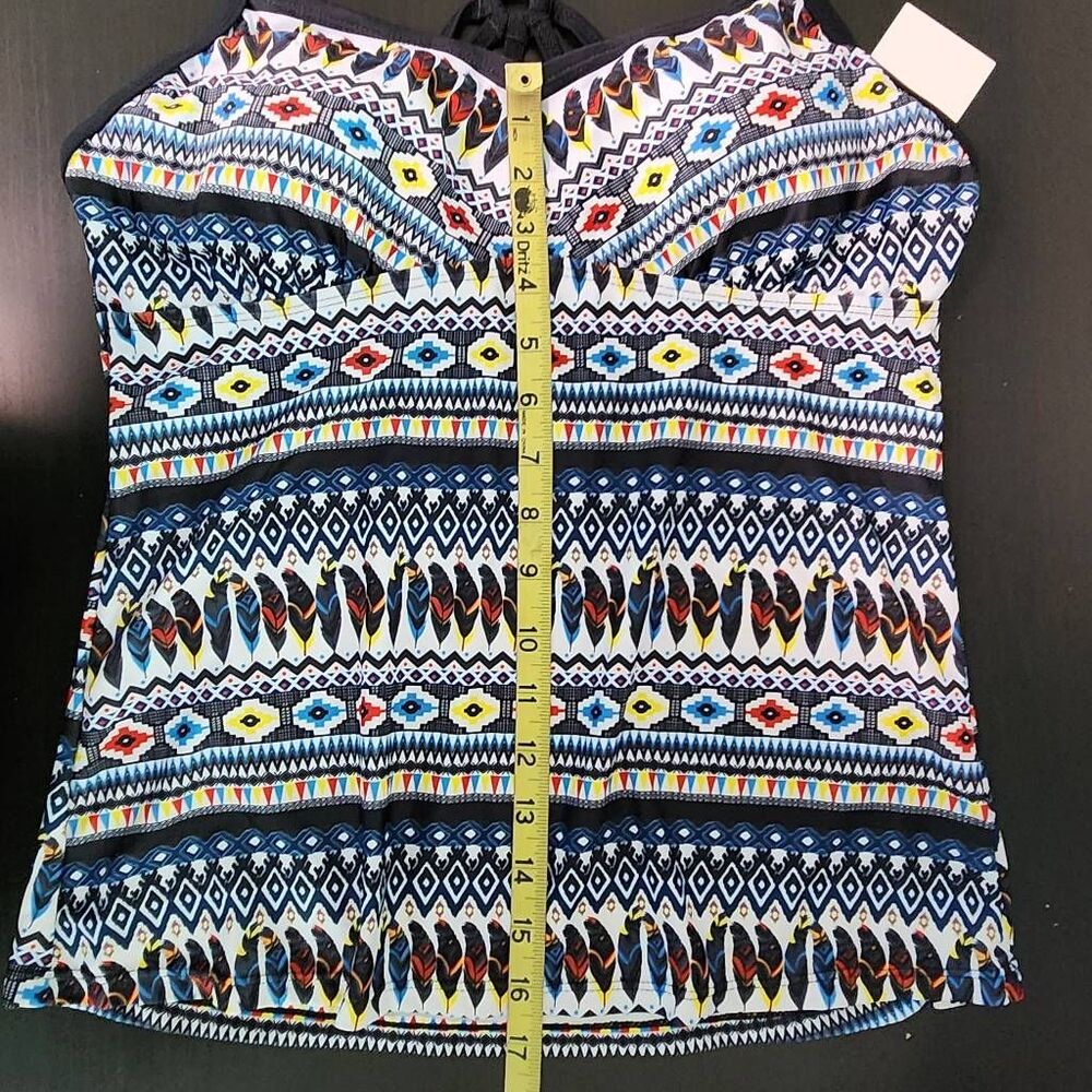 Yonique Feather Print Boho Tankini Top NWT Size Medium Aztec Print Tankini - Picture 11 of 11
